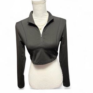 SHEIN Black Cropped Half-Zip Long Sleeve Top